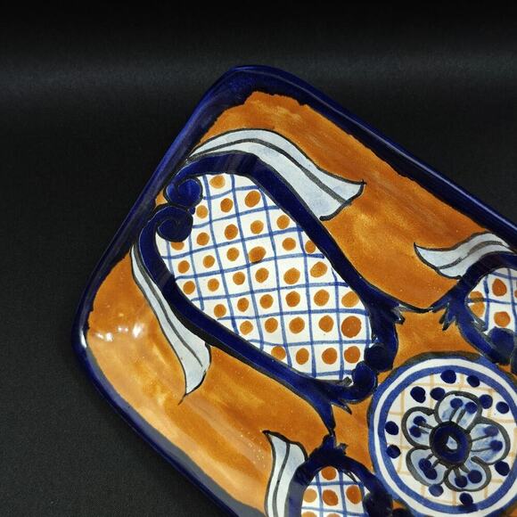 Mexico Talavera Pottery Serving Tray 12” x 6” Rectangle Lead Free Blue Dish - Picture 3 of 6